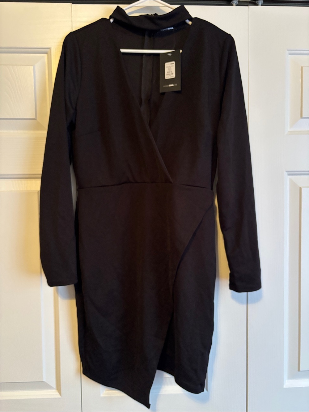 Fashion Nova Black Long Sleeve Wrap Dress with Mock Neck
